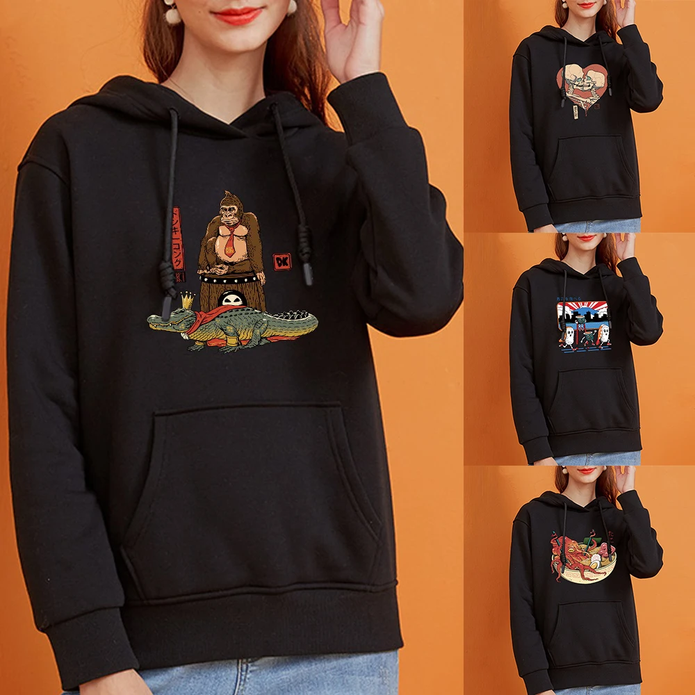 

Pure cotton sweater hoodies female spring and autumn thin section Japanese style high street hip hop lovers fried street