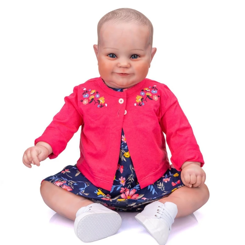 

Dropshipping 24inch Silicone Real Baby Girl Lifelike Educational Interactive Doll Body Silicone Vinyl Doll Soft Body Red Dresses