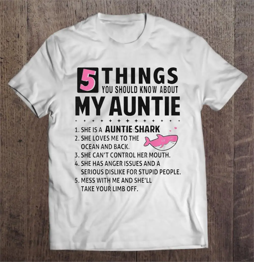 Мужская забавная футболка модная 5 вещей которые вы должны знать о моей Auntie Shark