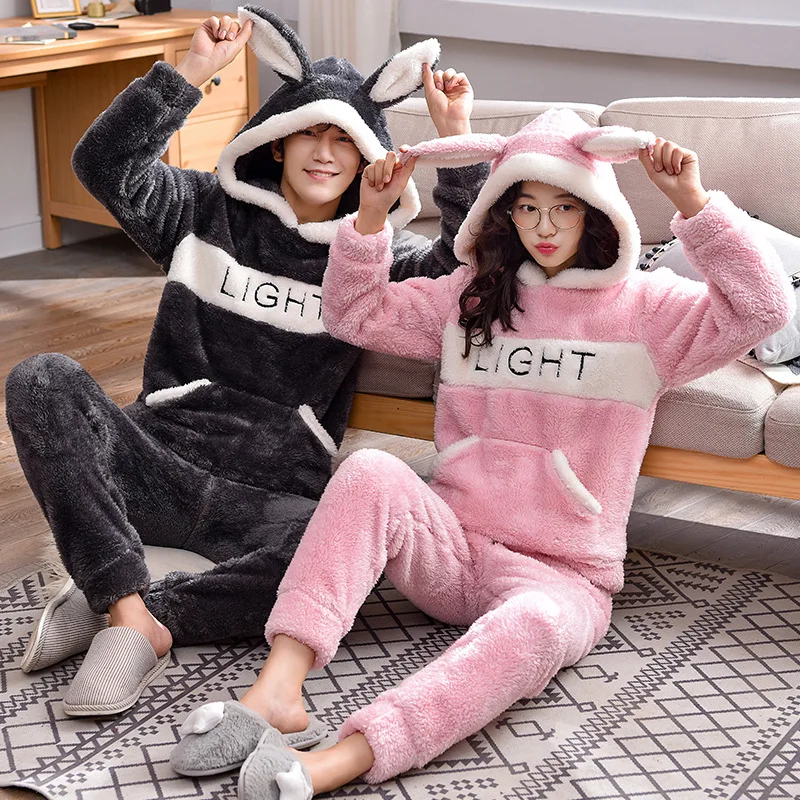Милая зимняя одежда для сна с длинным рукавом и капюшоном фланелевая Толстая