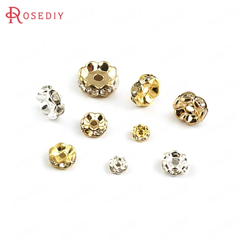 

(B117)20 pieces 4mm 6mm 8mm 10mm Wave Brass with Glass Rhinestone Bracelets Spacer Beads Jewelry Findings Accessories