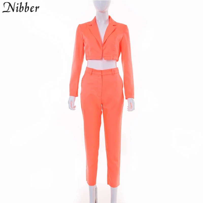 only sets Nibber, неоновый цвет, тонкое пальто, кардиган, pantalon femme, 2 предмета, костюмы для женщин,, осень, зима, для офиса, для девушек, уличный повседневный комплект - Цвет: only sets