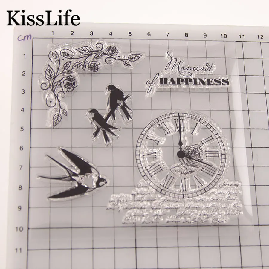 1 лист гусиные птицы на ветках листья часы прозрачные резиновые марки для