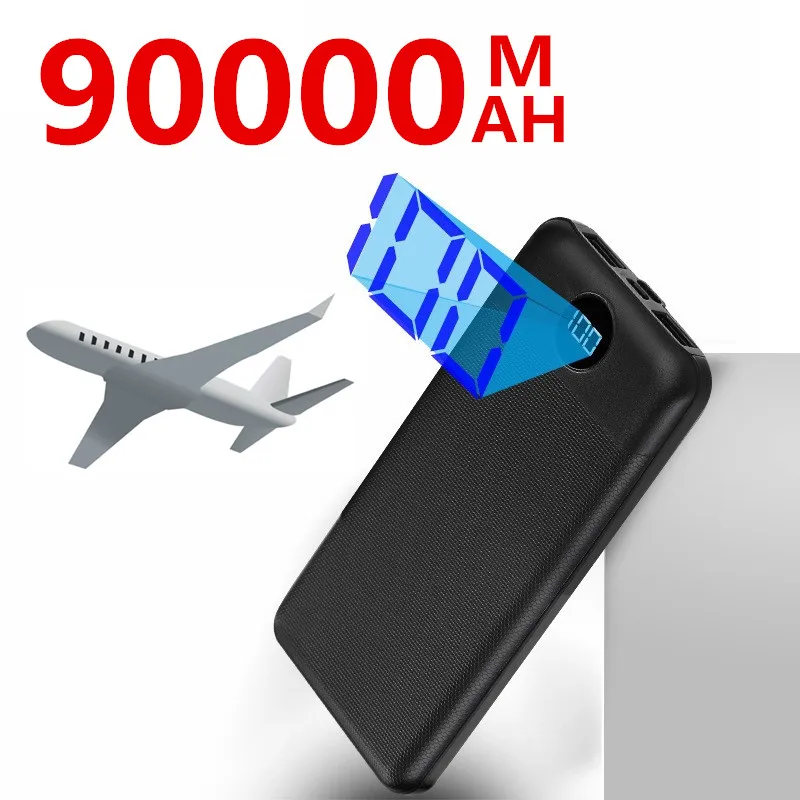 Портативное зарядное устройство 90000 мАч Type C Micro USB портативное со светодиодным