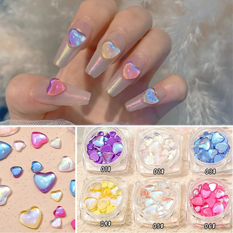 

1 Box Aurora Translucent Rhinestones Nail Art Decoration Canday Color Heart Shape Crystal Stone DIY Jewelry Nail Art Accessory