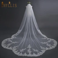 b36 luxury bridal veil 3 meters long cathedral veil one layer wedding veil for bride with lace applique scalloped edge veil comb