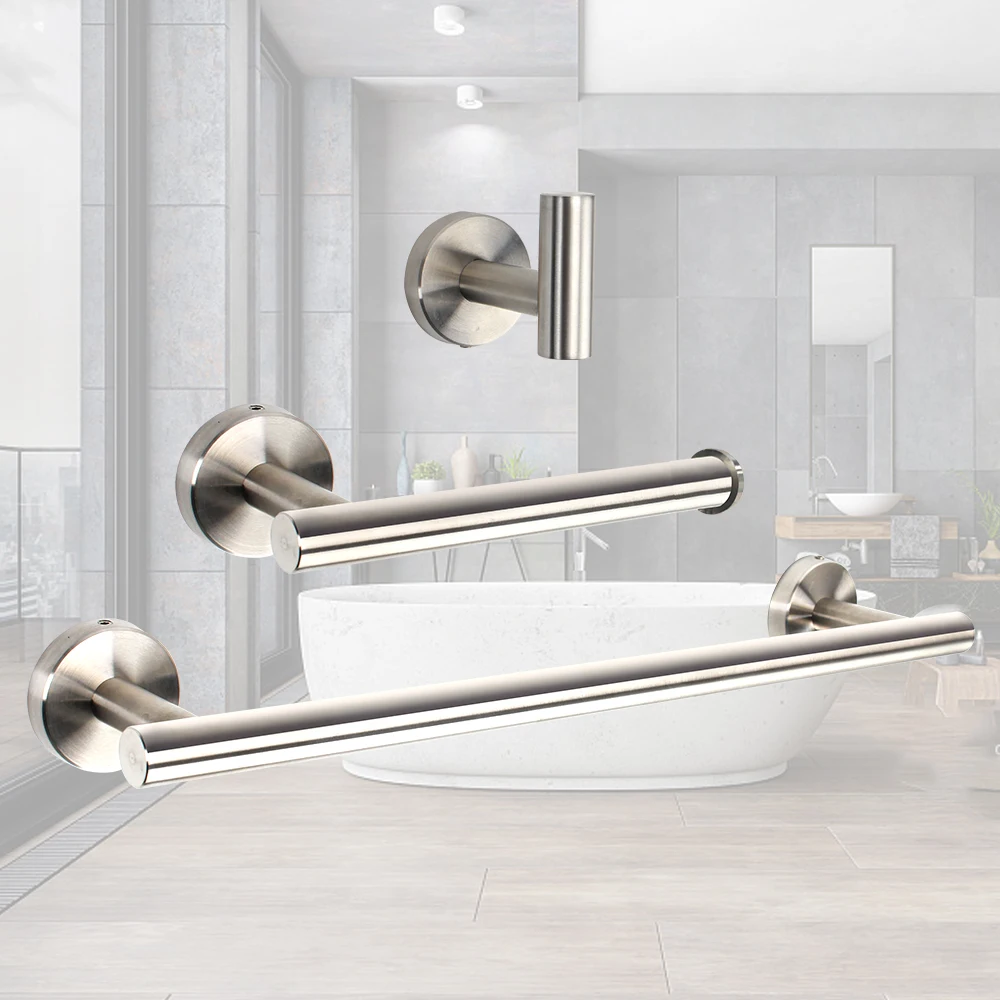 

3Pcs Tower Hanger Stainless Steel Bathroom Accessories Towel Ring Paper Towel Holder Wall Hook Wall Mounted Bath Hardware Sets