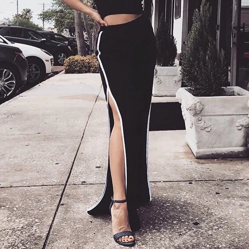 

Rainbowwaves Instock White Stripe Split Loose Casual Women Pants