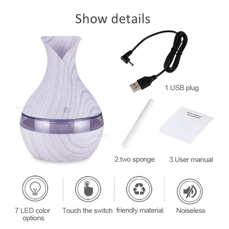 

KBAYBO Household Mini Aromatherapy Essential Oil Diffuser Electric Sprayer 300ML Cool Mist Air Humidifier with 7 Color LED Light