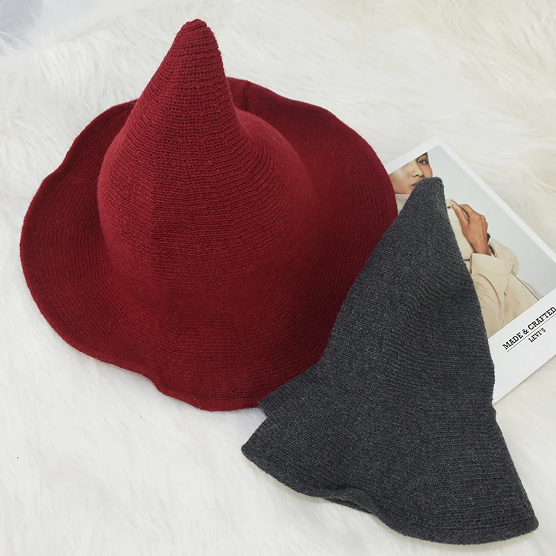 1 шт. Хэллоуин с капюшоном в виде шляпы ведьмы трикотажная одежда шерсть черная