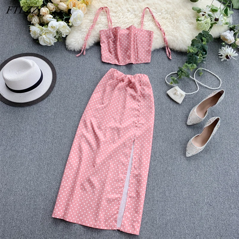 Женский пляжный комплект FTLZZ повседневный укороченный топ в горошек на тонких