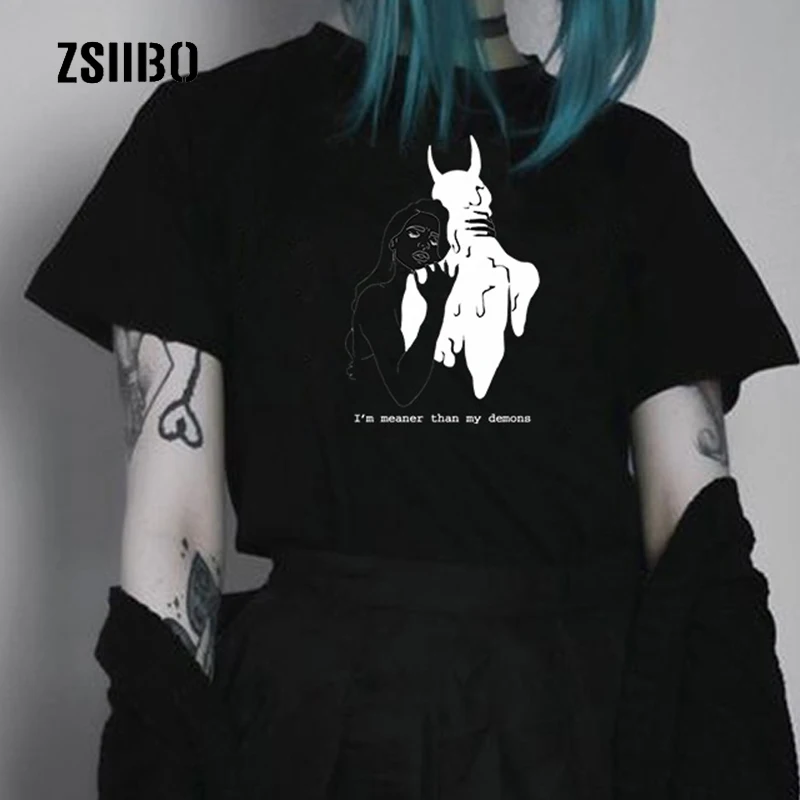Летние новые женские уличные топы футболка с надписью I'm Meaner Than My Demon модная Tumblr