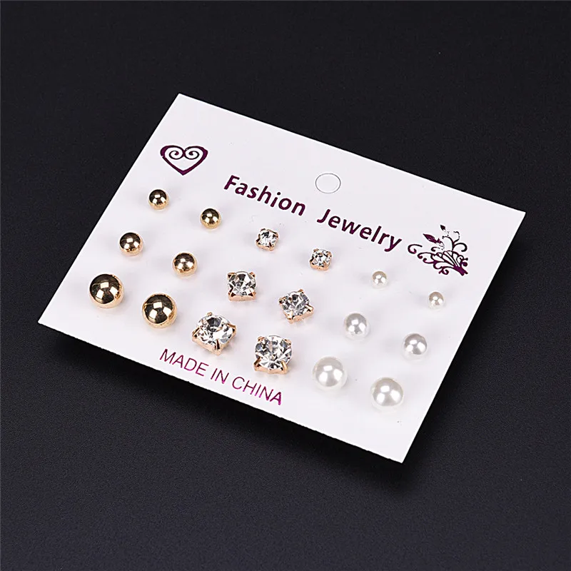 9 пар в упаковке набор стразы серьги гвоздики из искусственного жемчуга для