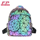 Женский рюкзак, светящиеся клетчатые женские рюкзаки с геометрическим рисунком для девочек-подростков, сумка-кошелек, голографическая фотография