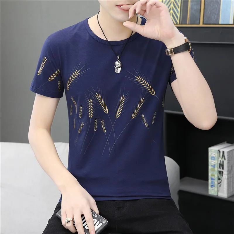 Футболка мужская с принтом пшеничных ушей Тонкая Повседневная тенниска из 95%