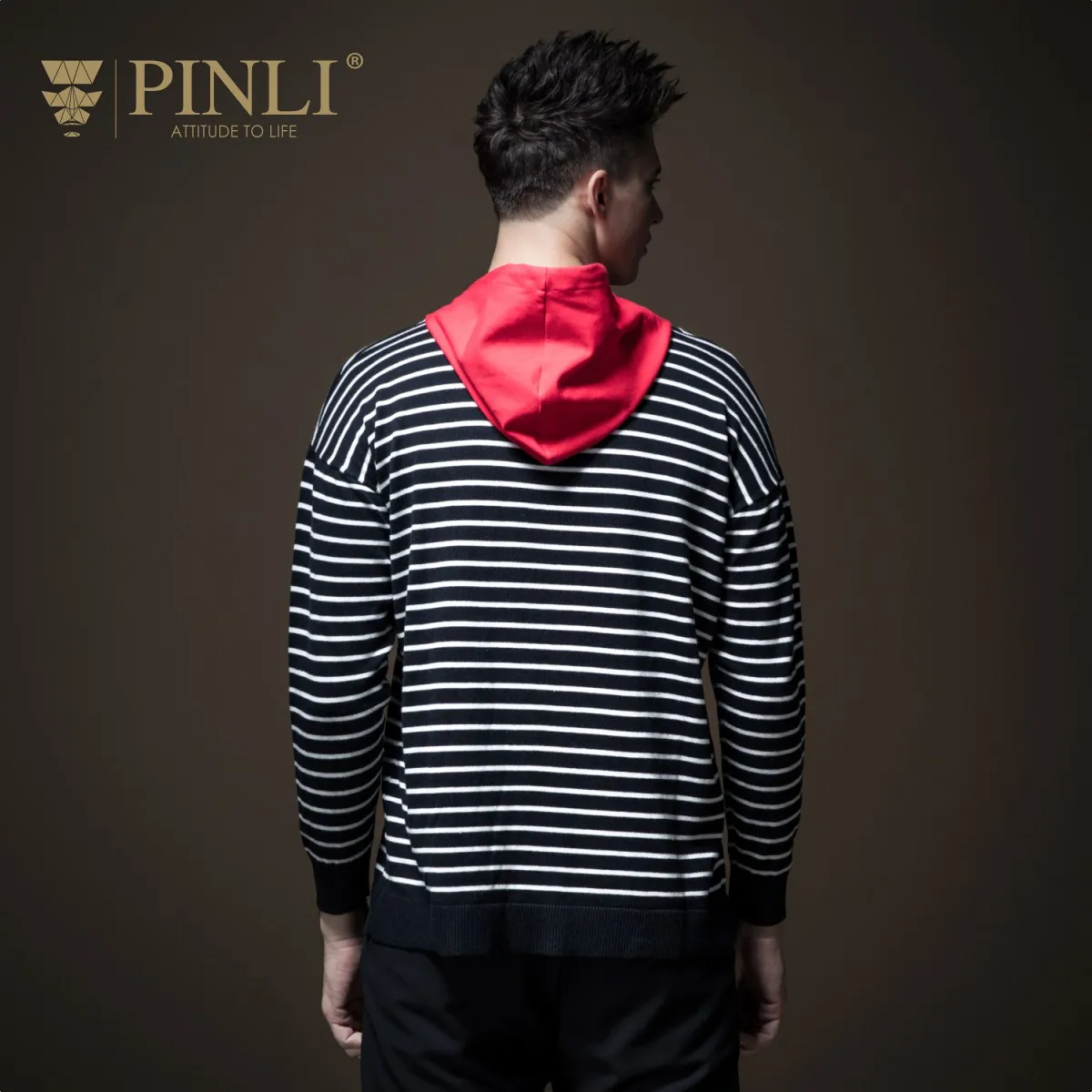 Pinli 2020 Spring New Discount Clearance Slim Striped Color Block Hooded Elastic Waist Hot Sale Casual Men Sweater Coat Pullover | Мужская