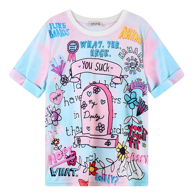 Футболка женская в стиле Харадзюку Повседневная летняя рубашка с принтом