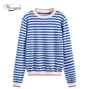 Свитер женский весенне-осенний, полосатый, с круглым вырезом, Повседневный, вязаный, эластичный, базовый, с длинными рукавами, B-128