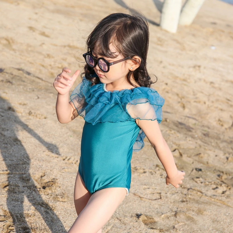 Цельнокроеные Купальники для маленьких девочек кружевной женский костюм