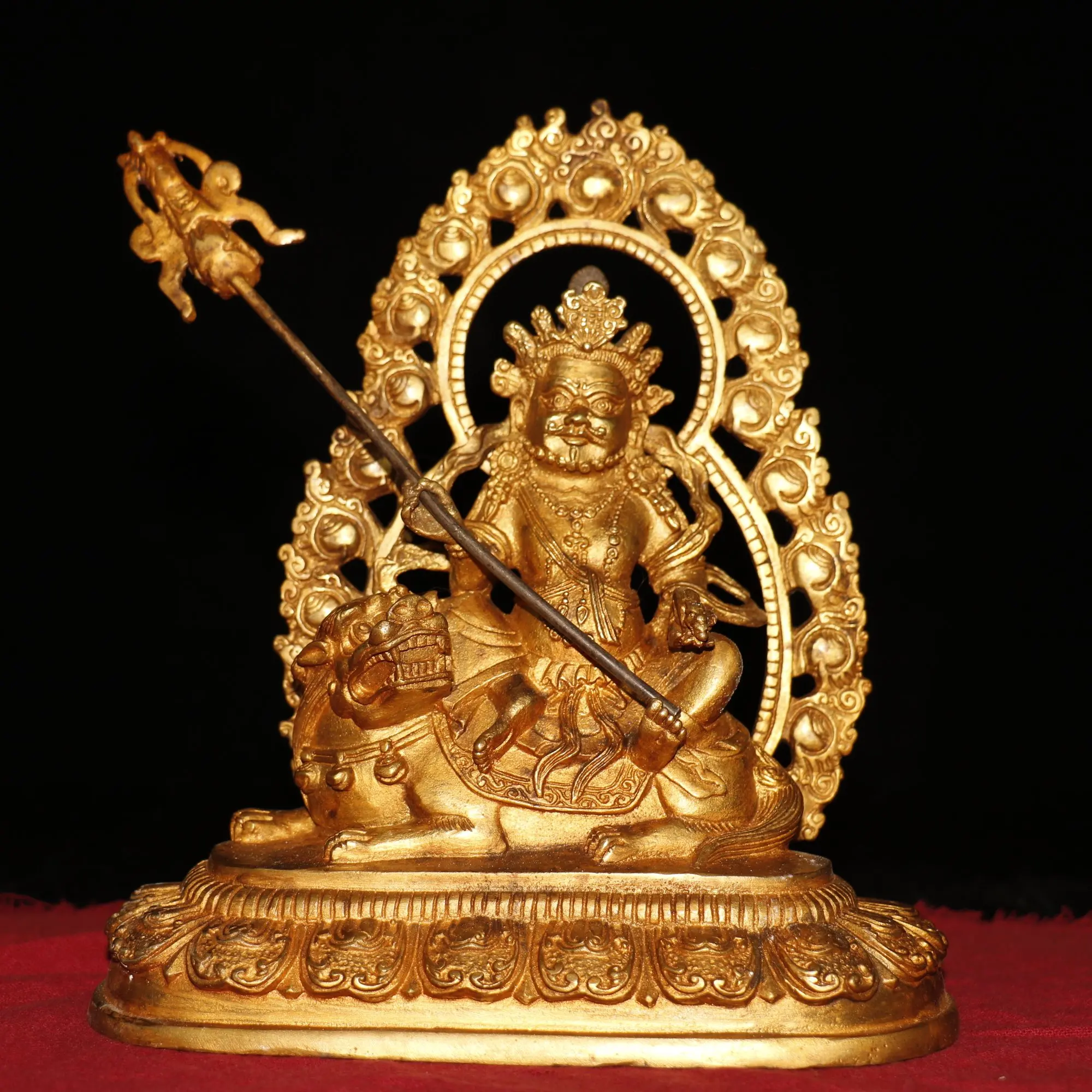 

8"Tibet Temple Collection Old Bronze Gilt Real gold Treasure King Huang Caishen Backlit sitting Buddha Enshrine the Buddha