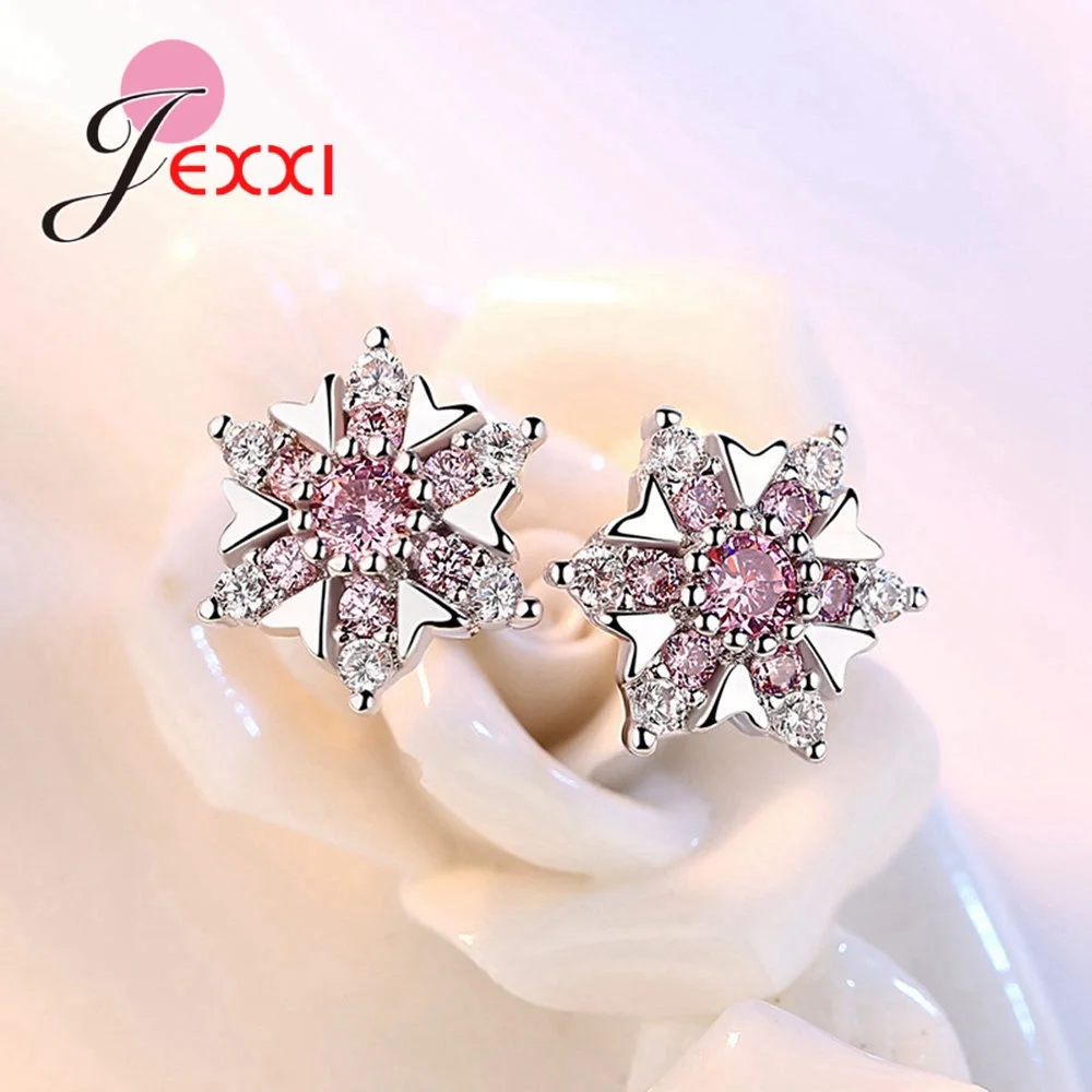 Серьги-гвоздики с розовым и прозрачным кубическим цирконием серьги в виде