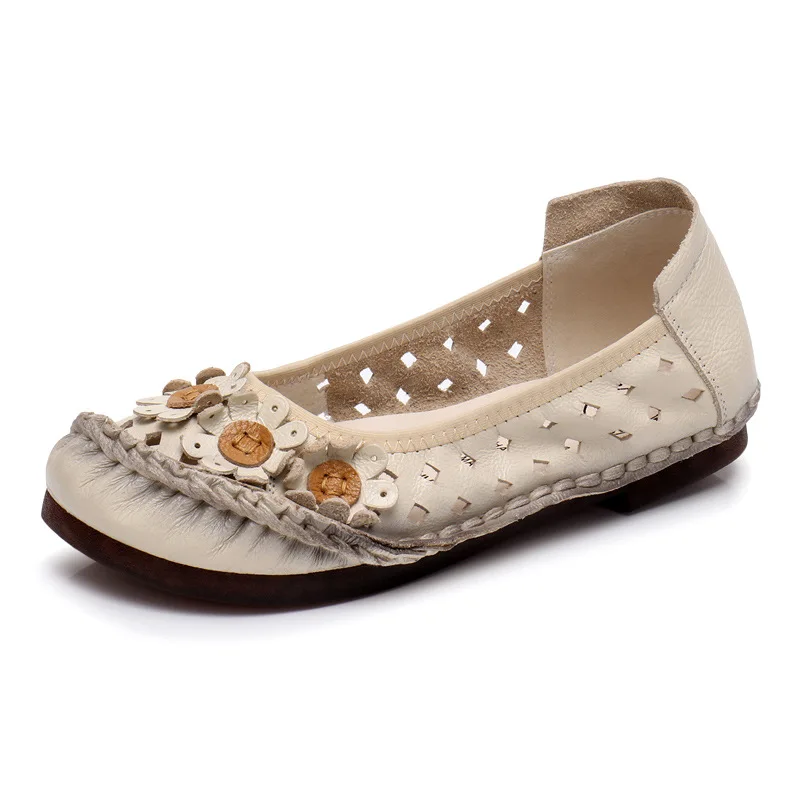 Женские босоножки из натуральной кожи открытые сандалии с цветочным узором без