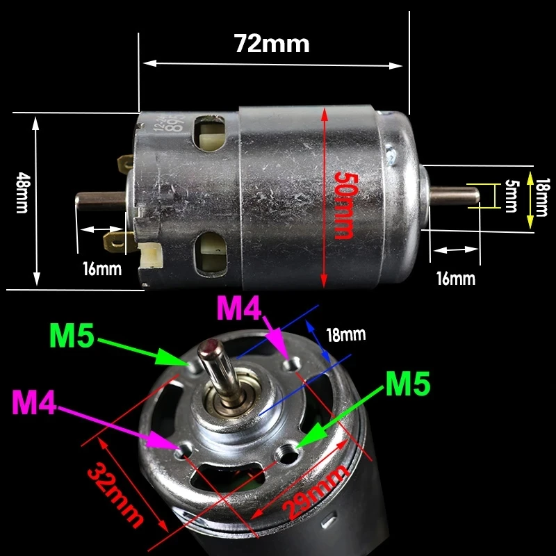 

895 Motor Double Shaft Length 16mm DC 12V 24V High Speed 6000rpm -12000rpm Ball Bearing Low Noise 12 V Volt DIY Engine Drill Saw