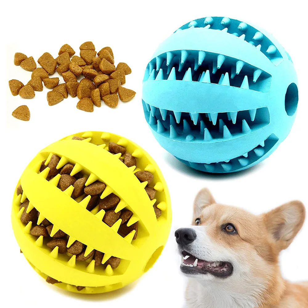 

Dog Ball Toys for Pet Tooth Cleaning/Chewing/Playing IQ Treat Ball Food Dispensing Toys of 1 Pack Non-Toxic Soft Rubber Ball