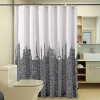 shower curtain modern grey building printed fabric mildew resistant waterproof bath curtains for bathroom 12pcs hooks