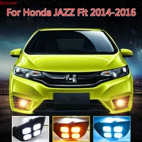 1 set led car drl daytime running lights with turn yellow signal 12v abs fog light for honda jazz fit 2014 2015 2016