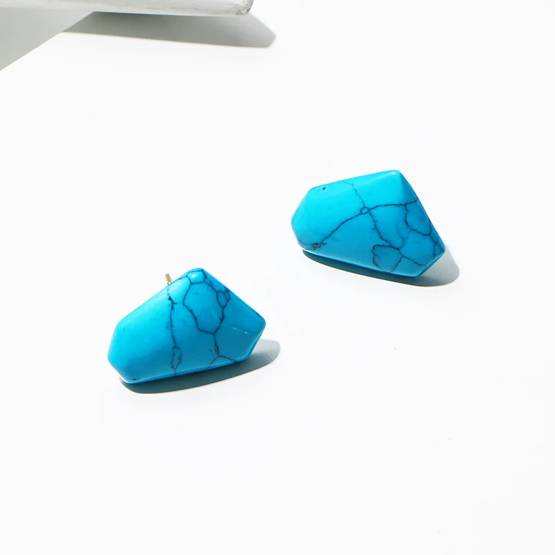 B0318 Серьги-гвоздики в богемном стиле с бирюзой, серьги-гвоздики ручной работы из камней правильной геометрической формы, серьги-гвоздики для женщин и девушек, ювелирные изделия B0318 - Окраска металла: B0318