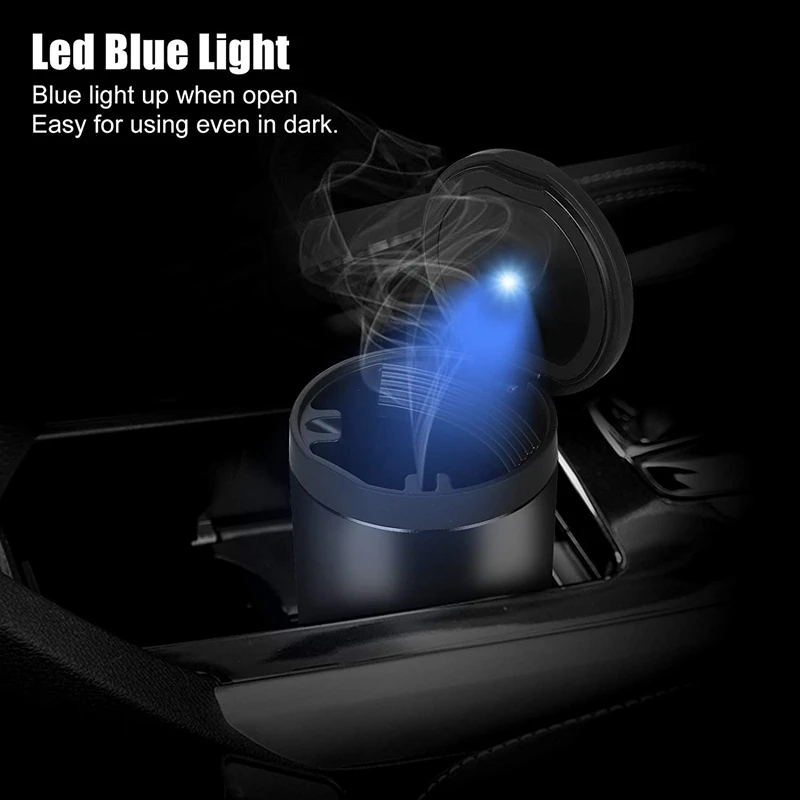 

Car Ashtray, Smokeless Vehicle Ashtray Ash with Lid & Blue LED Light Indicator for Car Cup Holder, Home, Office, Outdoor