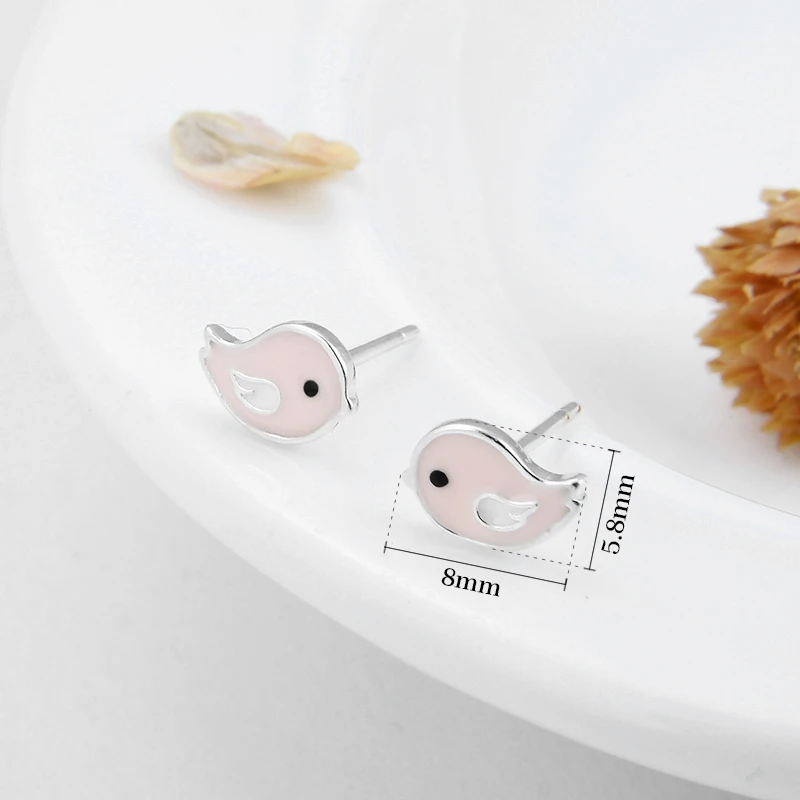 Женские маленькие серьги-гвоздики с птицей из серебра 925 пробы | Украшения и