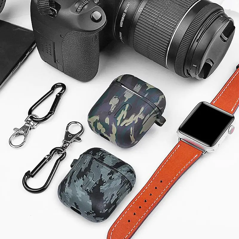 

Silicone Shockproof Protector Cover Case Carabiner for Airpods Bluetooth Luminous Protector Camouflage Cover Case