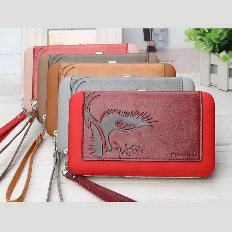 Популярный женский кожаный кошелек с узором Длинный держатель для телефона и