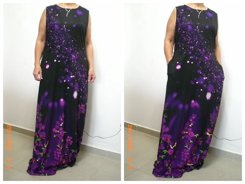 Женское винтажное платье макси с цветочным принтом без рукавов круглым вырезом