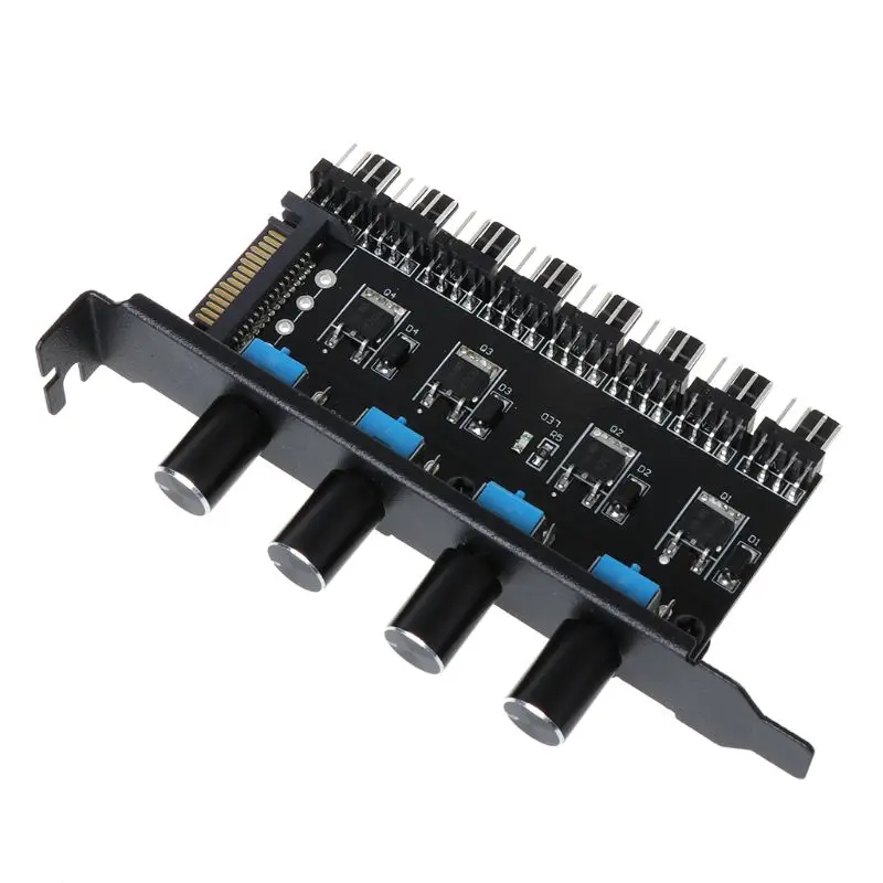 PC 8 Channels Fan Hub 4 Knob Cooling Speed Controller for CPU Case HDD VGA PWM PCI Bracket 12V Control Power Supply | Компьютеры и