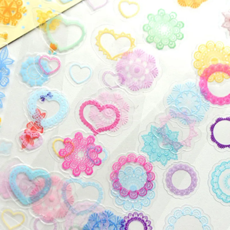 4 листа милые кружева ПВХ декоративные наклейки красочные сердца для