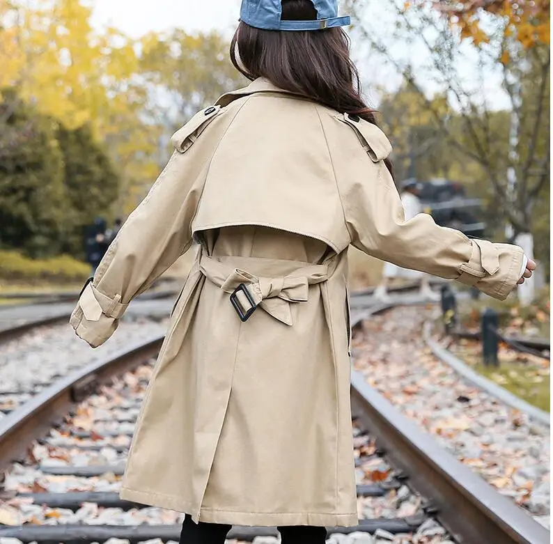 Длинная Верхняя одежда для девочек весенний детский ветрозащитный двубортный