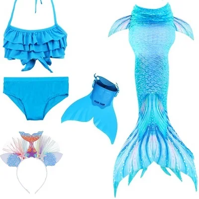 Blue 53 set 1 Детский купальник с хвостом Русалочки, бикини для девочек, Костюм Русалки для косплея, купальный костюм с плавником, одежда для купания с хвостом русалки - Цвет: Blue 53 set 1