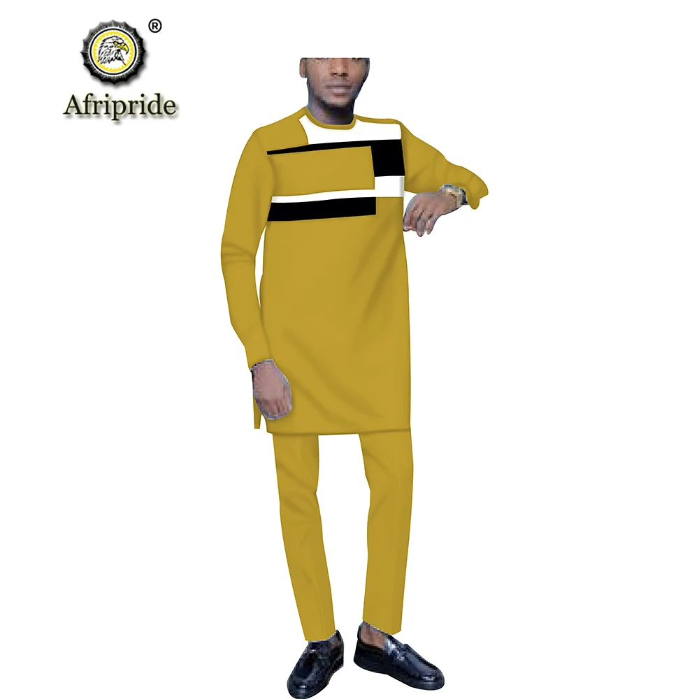 2 Piece Fashion Suit Dashiki Men African Clothing Crop Top Shirts Pants Tracksuit Attire Outfits Outwear AFRIPRIDE S1916046