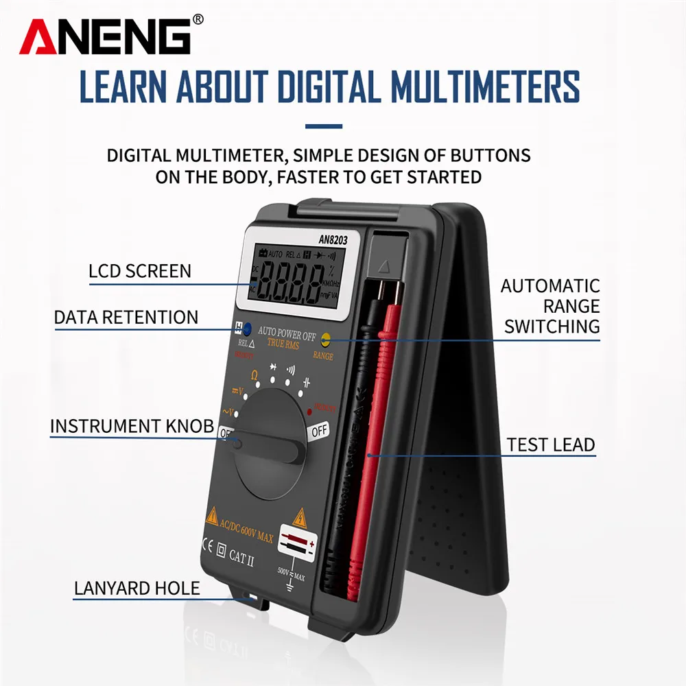 ANENG AN8203 автомобильный мультиметр мини цифровой multimeter мультимитр тестер