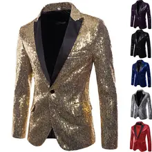 FAKUNTN Men Formal Glitters Suit Jackets Sequins Party Button Dance Bling Coats Wedding Party Men Blazer Gentleman Formal Suit (3)