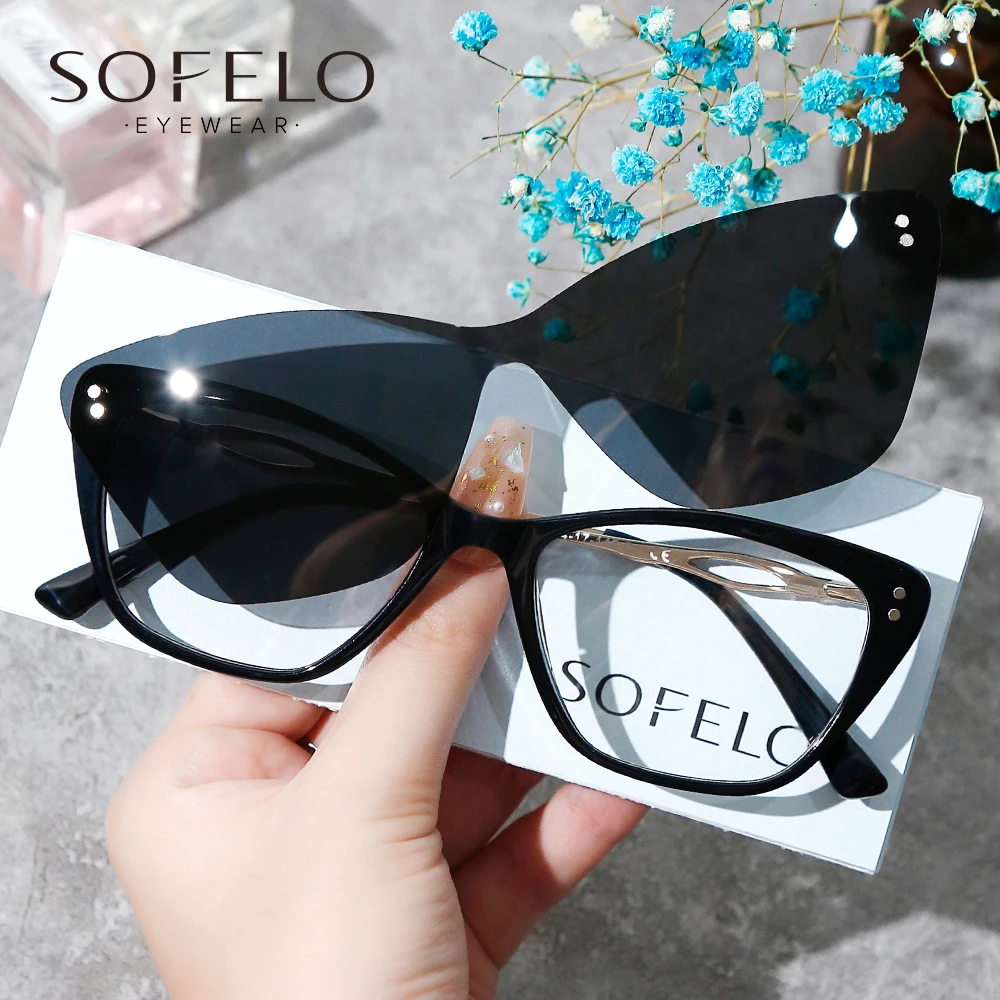 

Cat Eye Polarized Magnet Clip On Glasses Women Optical Prescription Eyewear Ladies Myopia Progressive Glasses Multifocal New