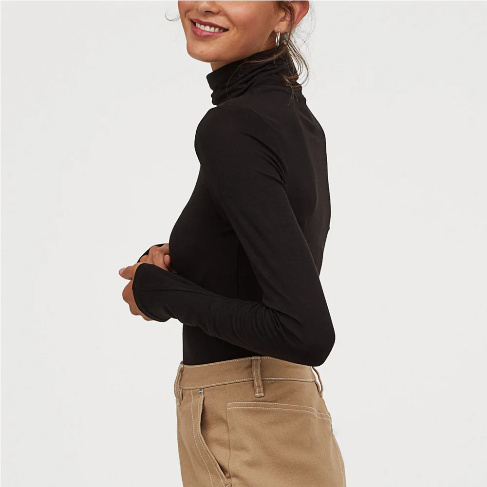 Turtleneck Long Sleeve T Shirt Women Winter Black White Slim Fit Aesthetic Vintage Vegan Angel Basic Christmas Clothes Teen girl