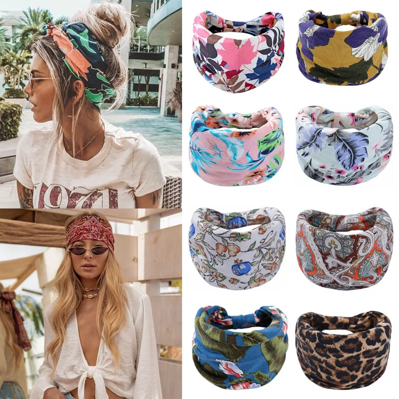 

Bohemian Wide Cotton Stretch Headbands Women Headwrap Turban Headwear Bandage Hairbands Bandana Wide Headbands Hair Accessories