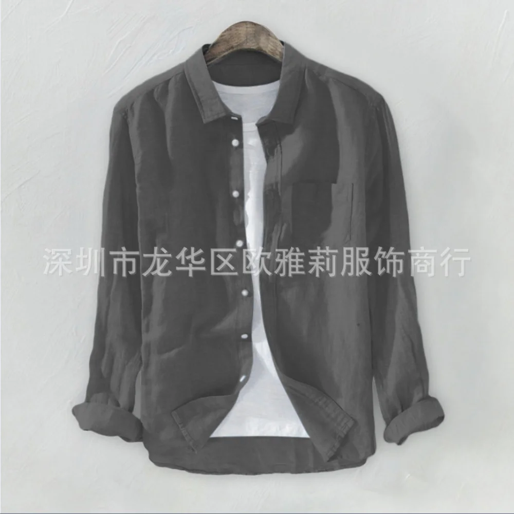 

Men's Cotton Linen Shirts Long Sleeve Men Casual Slim Mandarin Collar Shirts High Quality Summer Beach Shirt plus size M--3XL