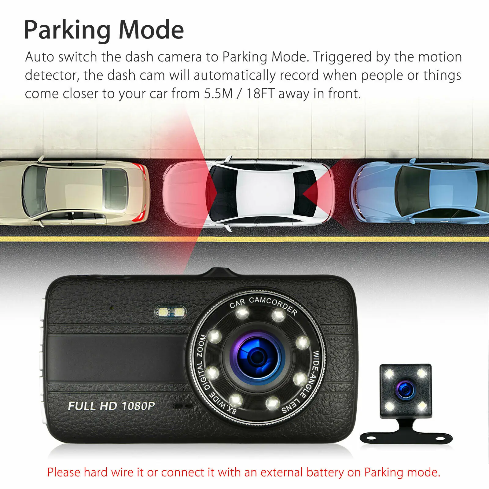 4 &quot1080 P двойной объектив приборной панели автомобиля DVR видео рекордер Dash Cam с 8