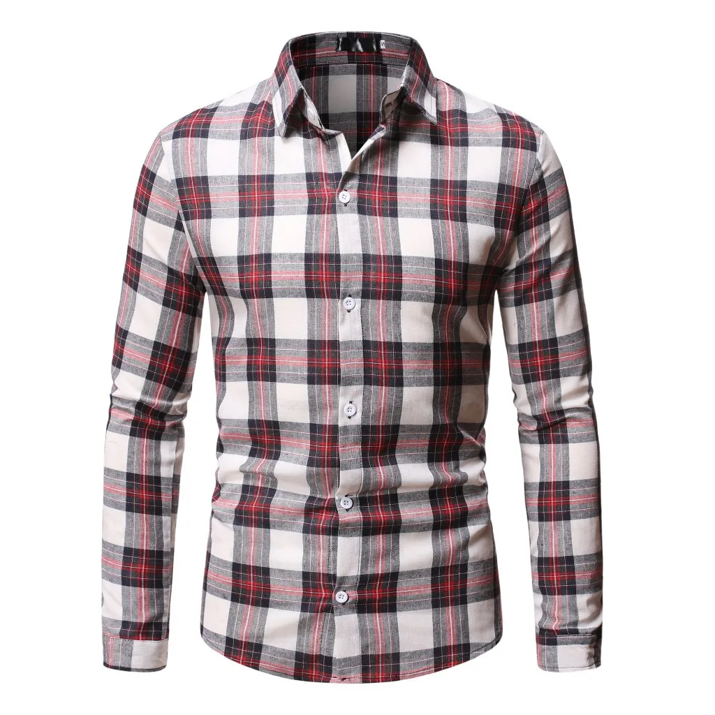 Мужская Повседневная рубашка на пуговицах Классическая приталенная в клетку с
