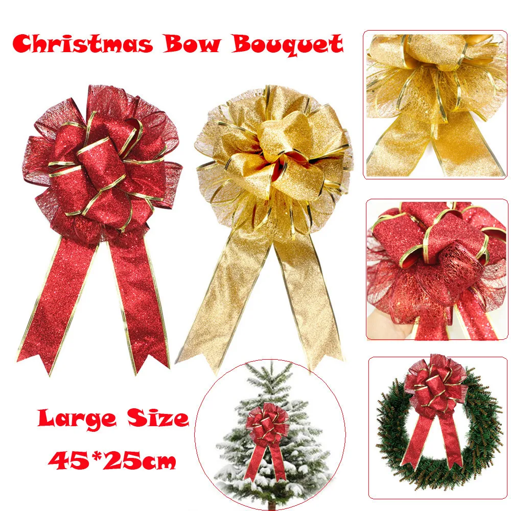 2 шт. рождественские банты большой красный и золотой бант для дерева букет ручной